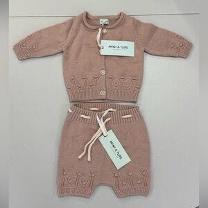 NWT Mini A Ture 2 Piece Knit Set Cardigan & Pant Baby Girl Size 1M